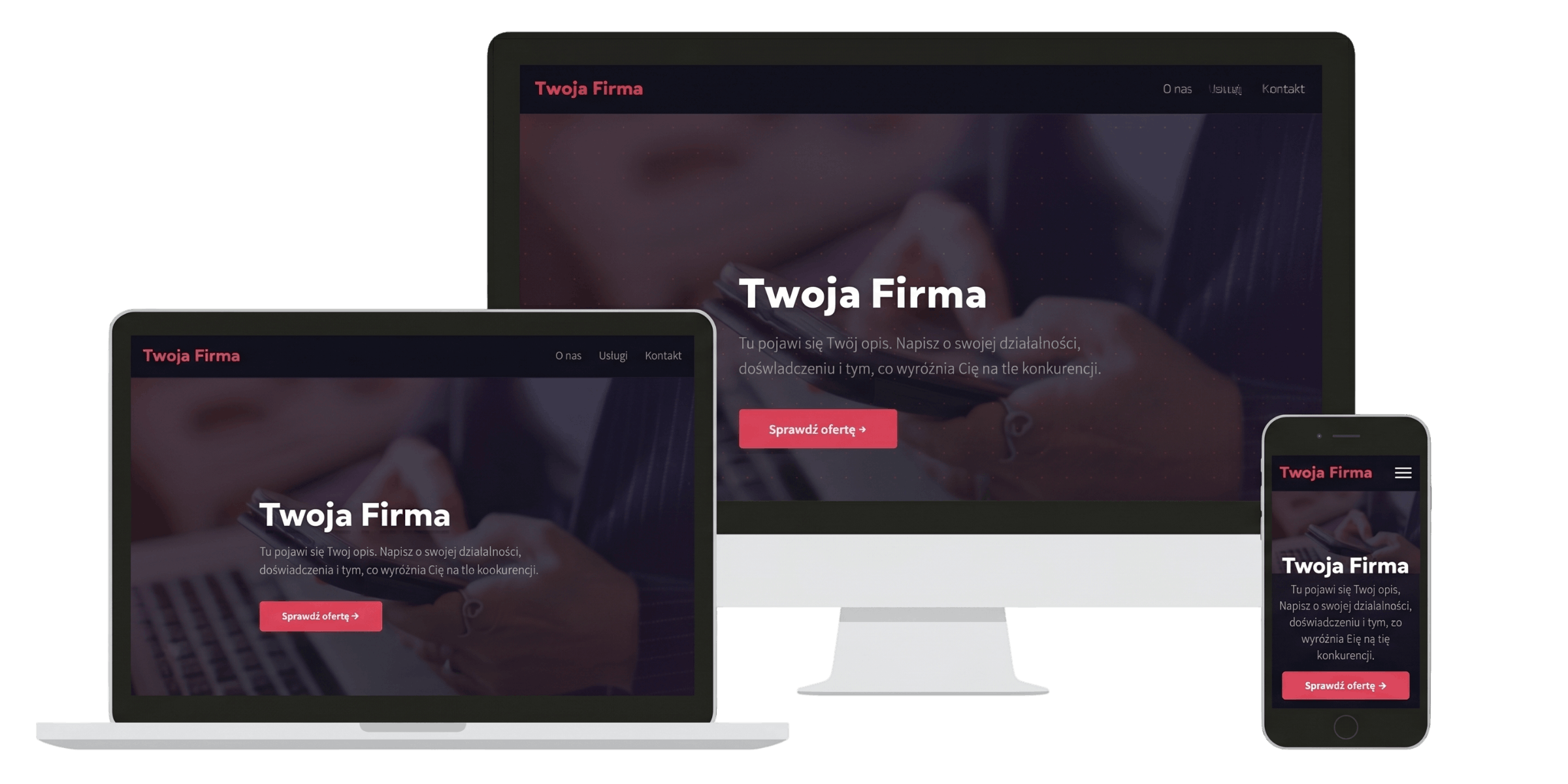 Strona internetowa na komputerze, laptopie i telefonie